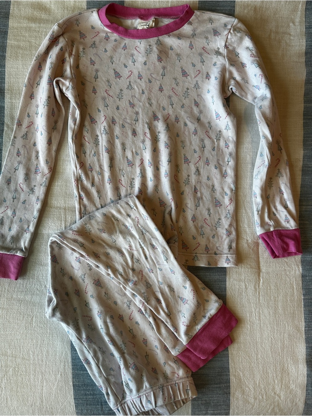Lullaby Set Girls Pink Trim Cotton Pajama Set with Tree Print